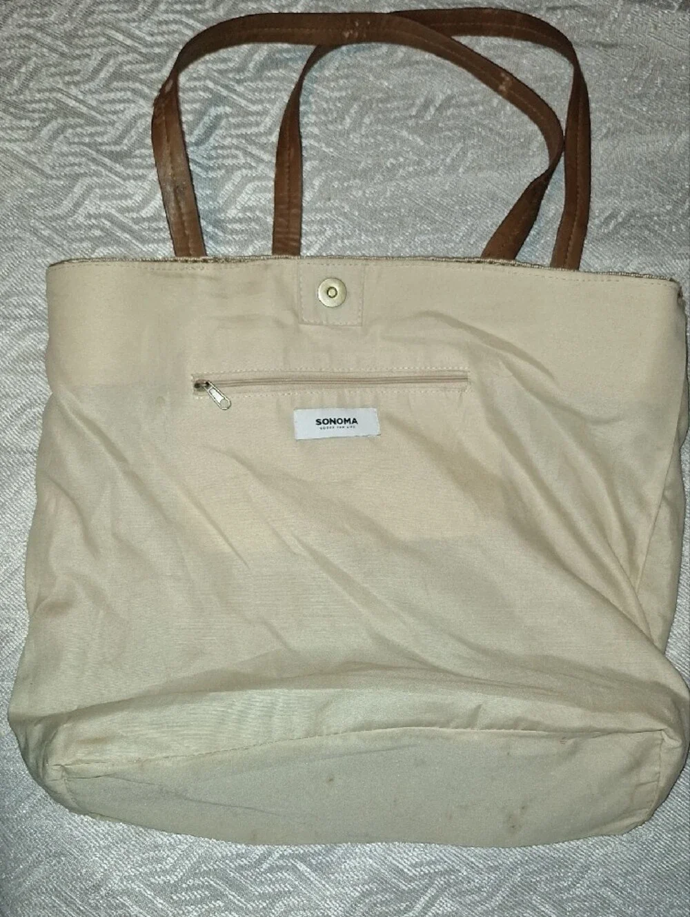 SONOMA Natural Woven Tote with Brown Handles